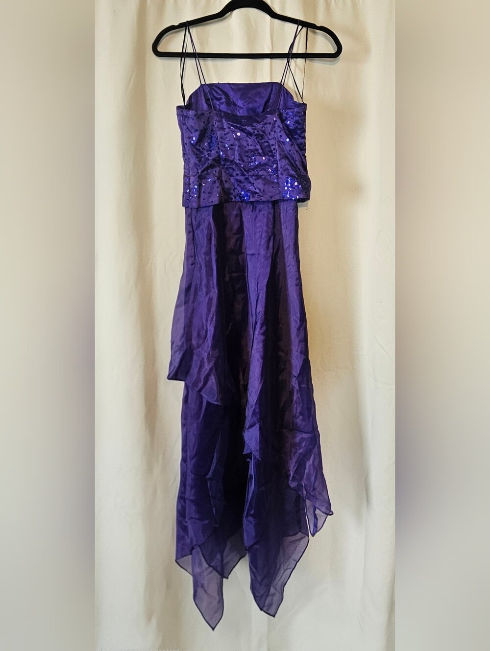 Elegant Purple Sequin-Embellished Maxi Skirt with Spaghetti Straps